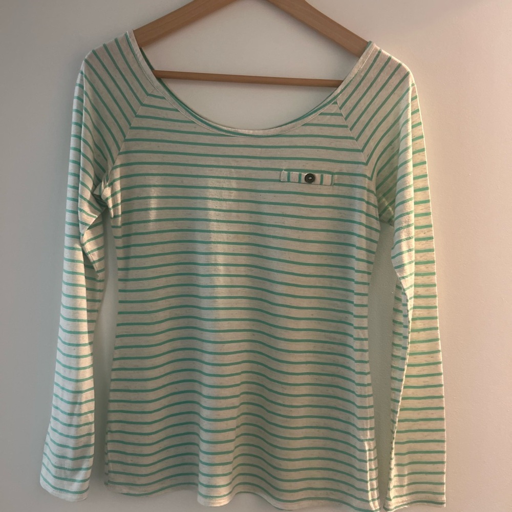 Belle Du Jour Green and White Striped Long Sleeve Top